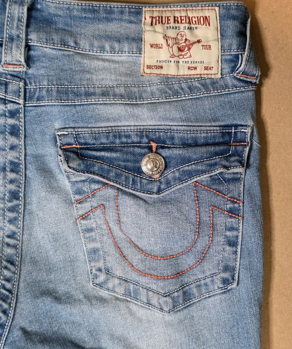 True Religion Becca Mid Rise Bootcut Jeans Light Wash Denim SZ 30 T Flap Pocket